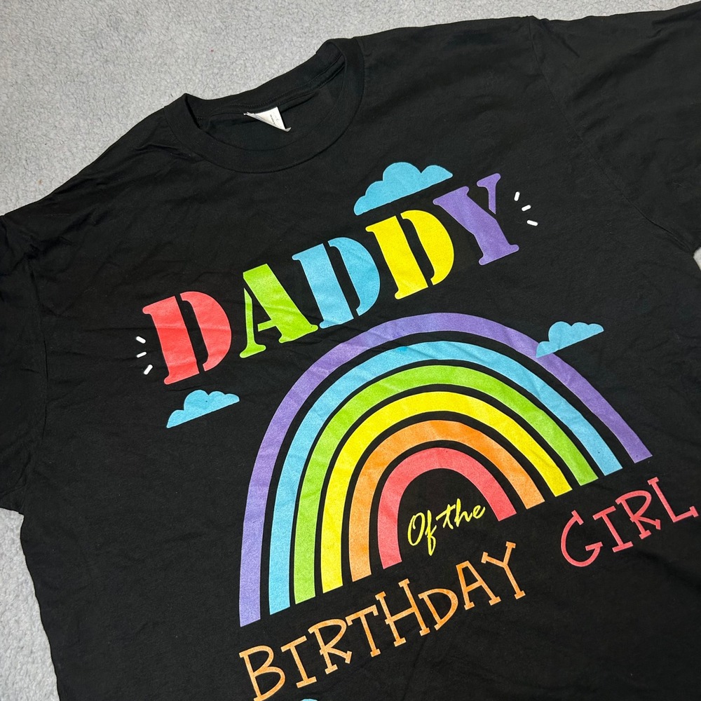 NEW Daddy of the Birthday Girl T-Shirt Mens XL Rainbow Graphic Tee‎